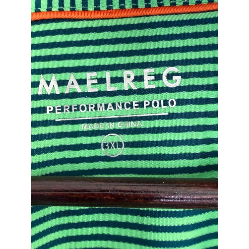 MAELREG Performance Polo Striped Technical Mens 3XL Green Golf Pickleball Preppy